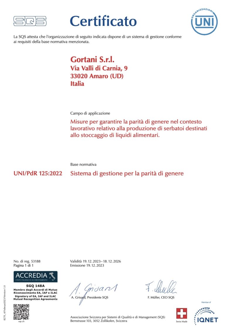 Gortani - Certificazione Parità di Genere